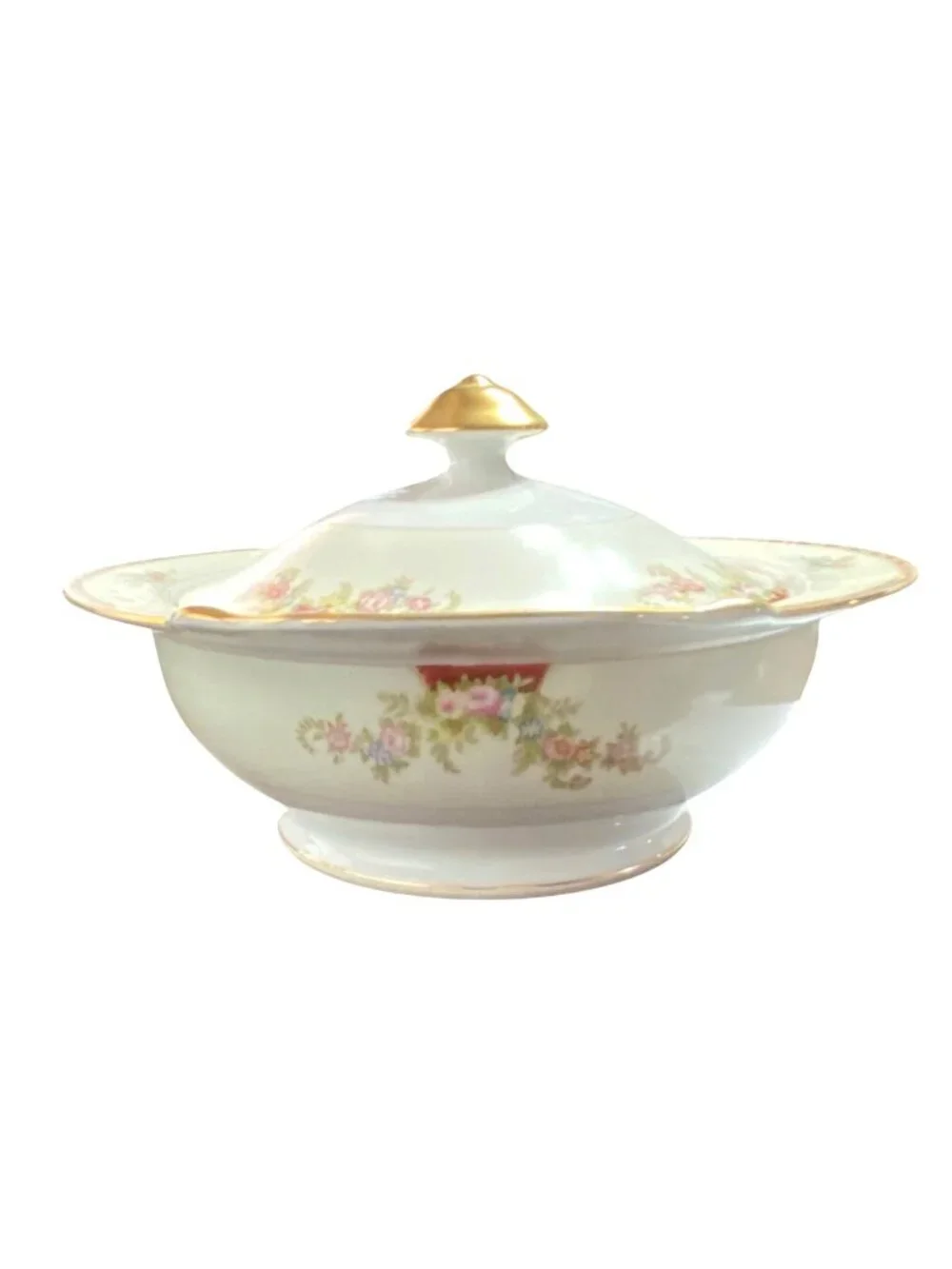 Vintage Royal Chester Ogden Round Covered Vegetable Floral 22 K Gold Trim Japan